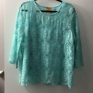 RUBY RD. LACE BLOUSE SIZE PXL Teal